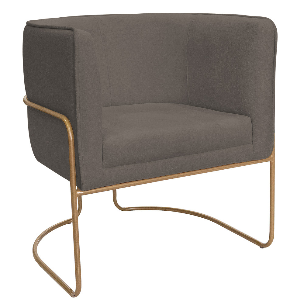 Poltrona Decorativa Betina Base Aço Ouro Fosco Bouclé Marrom - Nexta Casa