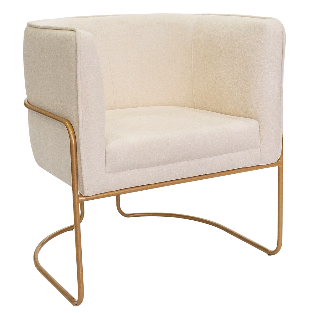 Poltrona Decorativa Betina Base Aço Ouro Fosco Bouclé Off White - Nexta Casa