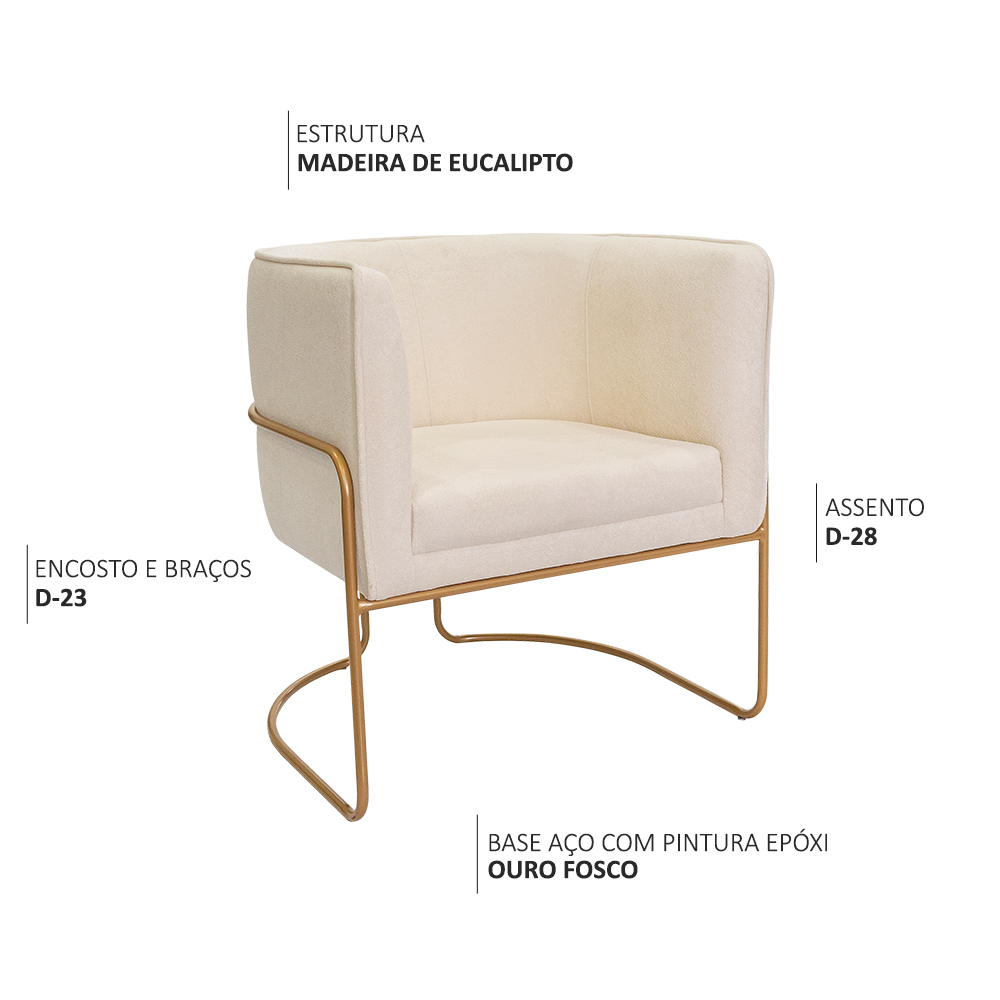 Poltrona Decorativa Betina Base Aço Ouro Fosco Bouclé Off White - Nexta Casa
