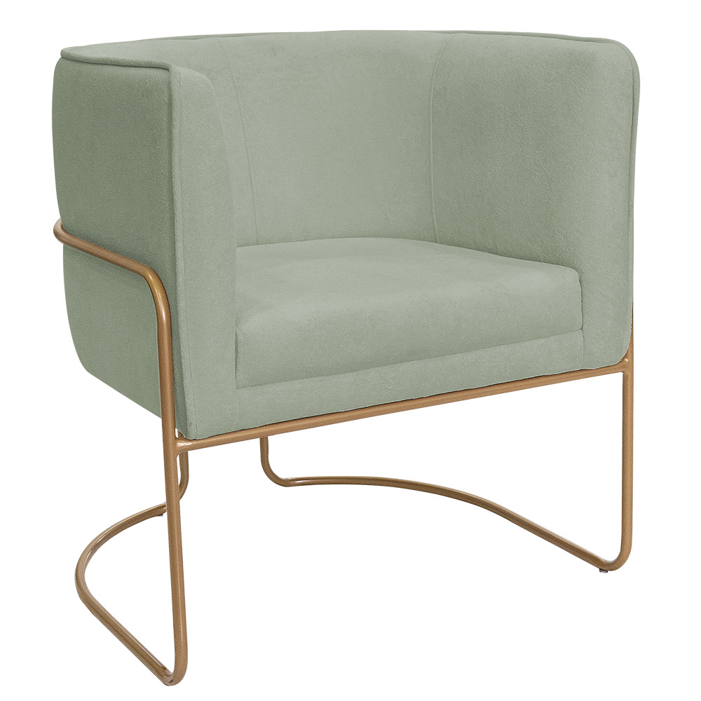 Poltrona Decorativa Betina Base Aço Ouro Fosco Bouclé Verde Claro - Nexta Casa