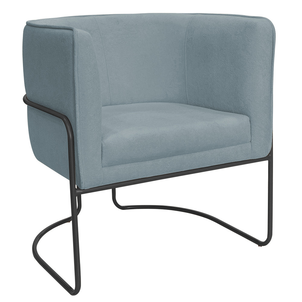 Poltrona Decorativa Betina Base Aço Preto Bouclé Azul Claro - Nexta Casa