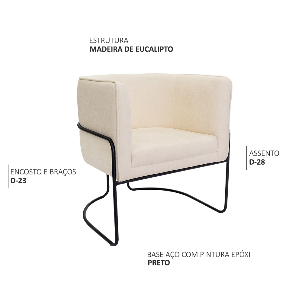 Poltrona Decorativa Betina Base Aço Preto Bouclé Off White - Nexta Casa