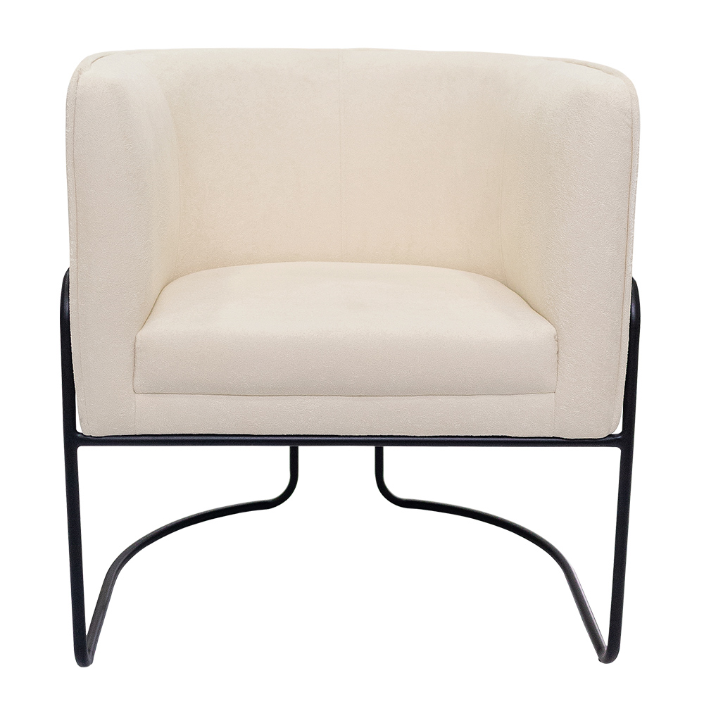 Poltrona Decorativa Betina Base Aço Preto Bouclé Off White - Nexta Casa