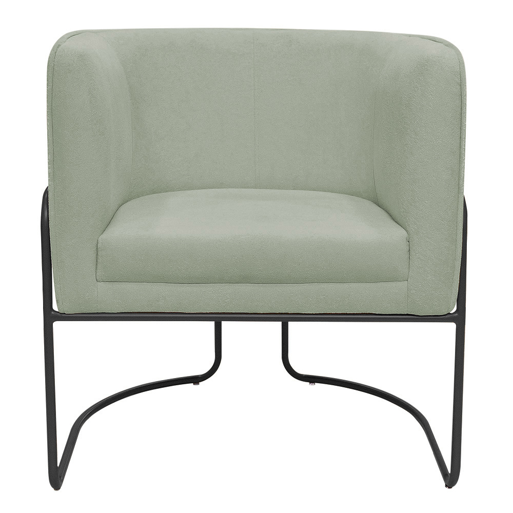Poltrona Decorativa Betina Base Aço Preto Bouclé Verde Claro - Nexta Casa