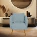 Poltrona Decorativa Dana Pés Palito Madeira Castanho Bouclé Azul Claro - Nexta Casa
