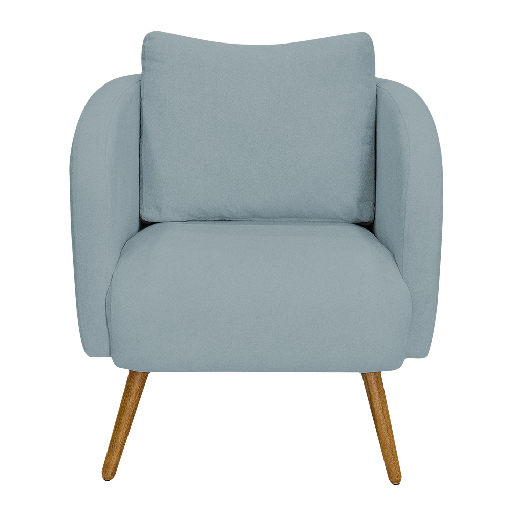 Poltrona Decorativa Dana Pés Palito Madeira Castanho Bouclé Azul Claro - Nexta Casa