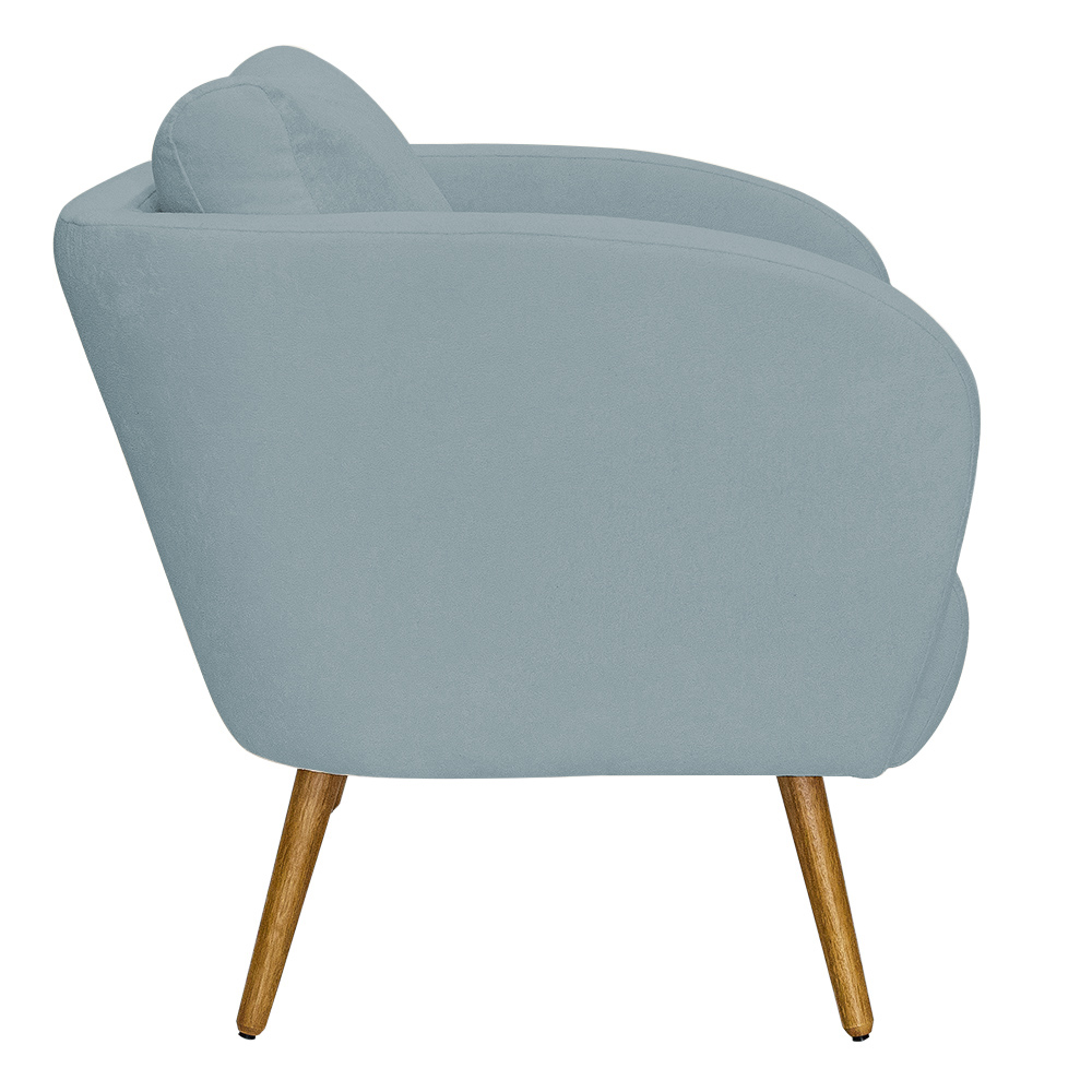 Poltrona Decorativa Dana Pés Palito Madeira Castanho Bouclé Azul Claro - Nexta Casa
