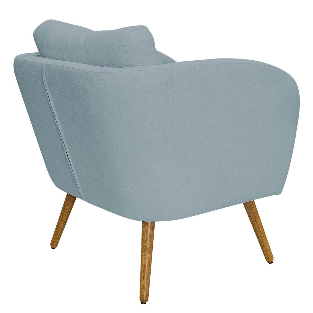 Poltrona Decorativa Dana Pés Palito Madeira Castanho Bouclé Azul Claro - Nexta Casa