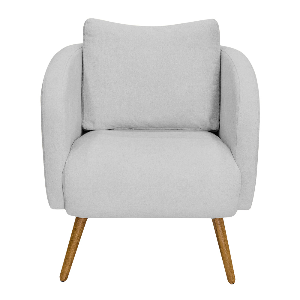 Poltrona Decorativa Dana Pés Palito Madeira Castanho Bouclé Cinza Claro - Nexta Casa