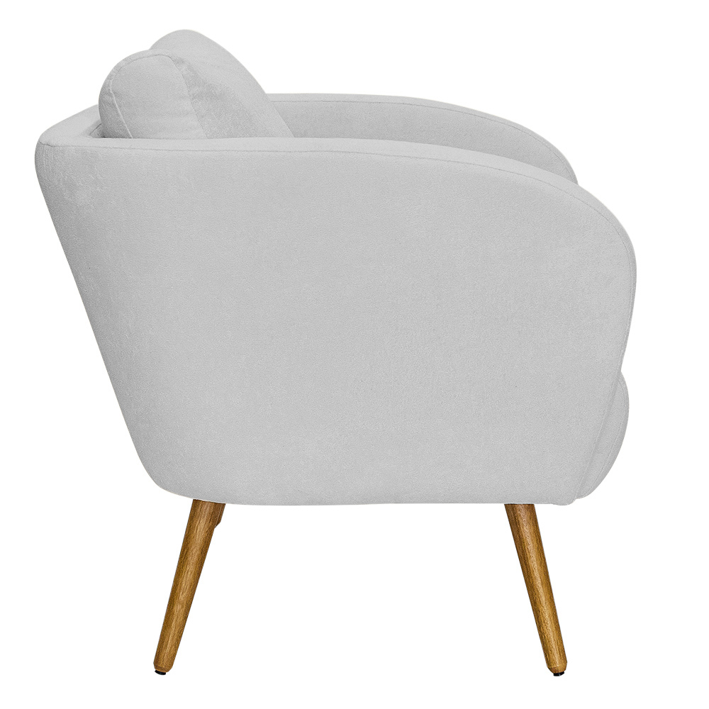 Poltrona Decorativa Dana Pés Palito Madeira Castanho Bouclé Cinza Claro - Nexta Casa