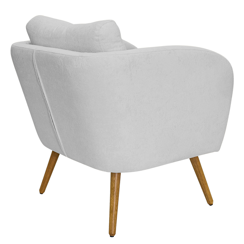 Poltrona Decorativa Dana Pés Palito Madeira Castanho Bouclé Cinza Claro - Nexta Casa