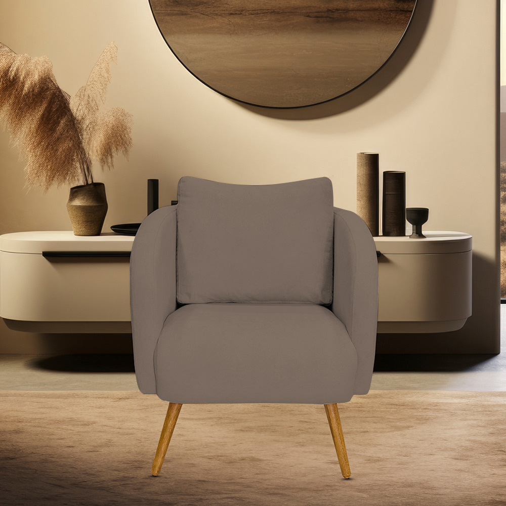 Poltrona Decorativa Dana Pés Palito Madeira Castanho Bouclé Marrom - Nexta Casa
