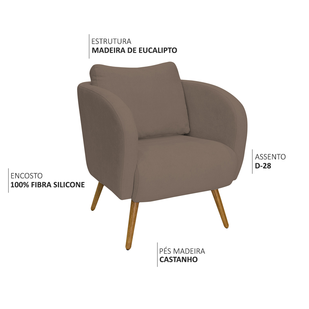 Poltrona Decorativa Dana Pés Palito Madeira Castanho Bouclé Marrom - Nexta Casa