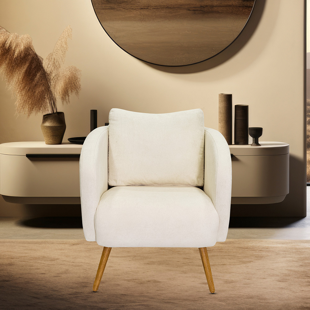 Poltrona Decorativa Dana Pés Palito Madeira Castanho Bouclé Off White - Nexta Casa