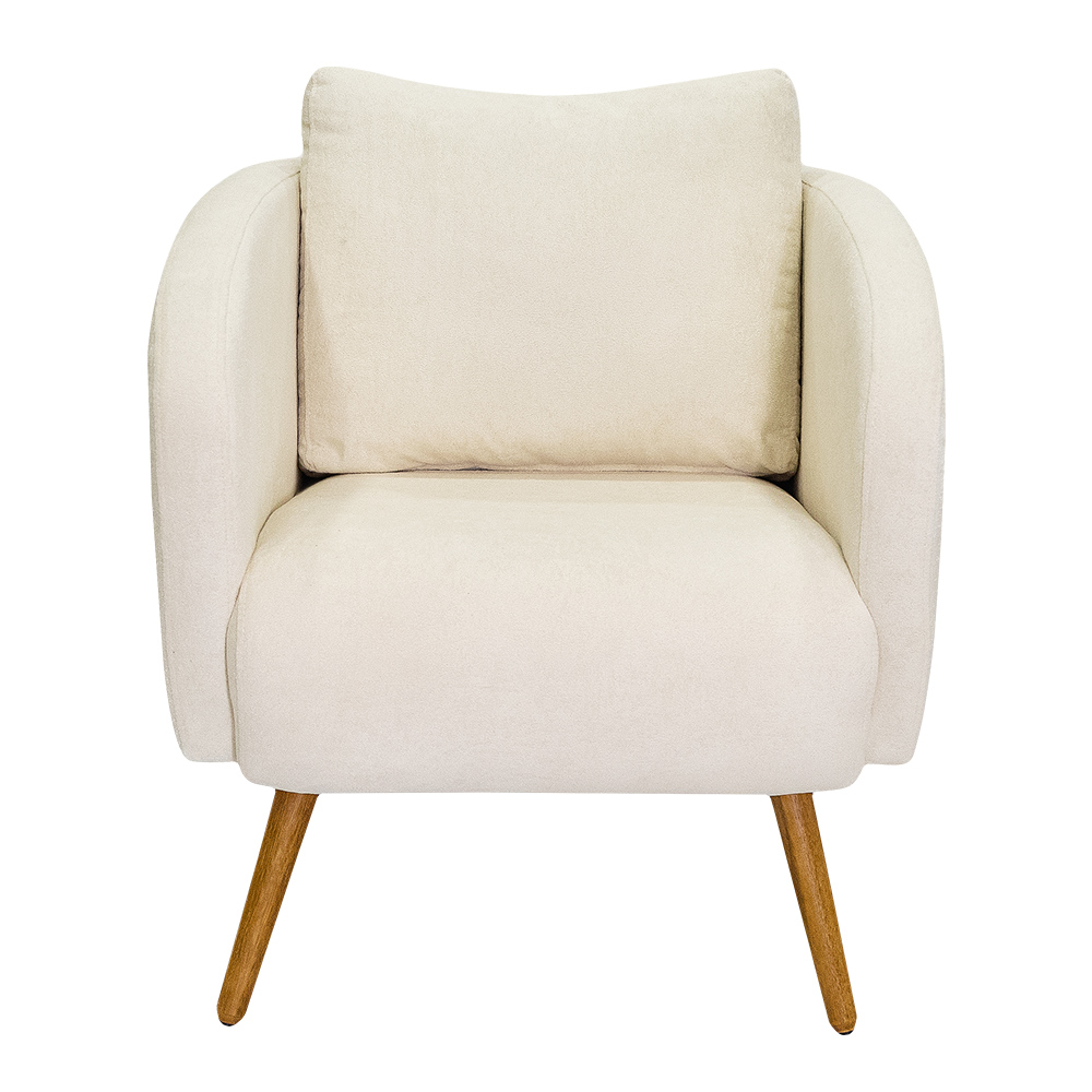 Poltrona Decorativa Dana Pés Palito Madeira Castanho Bouclé Off White - Nexta Casa