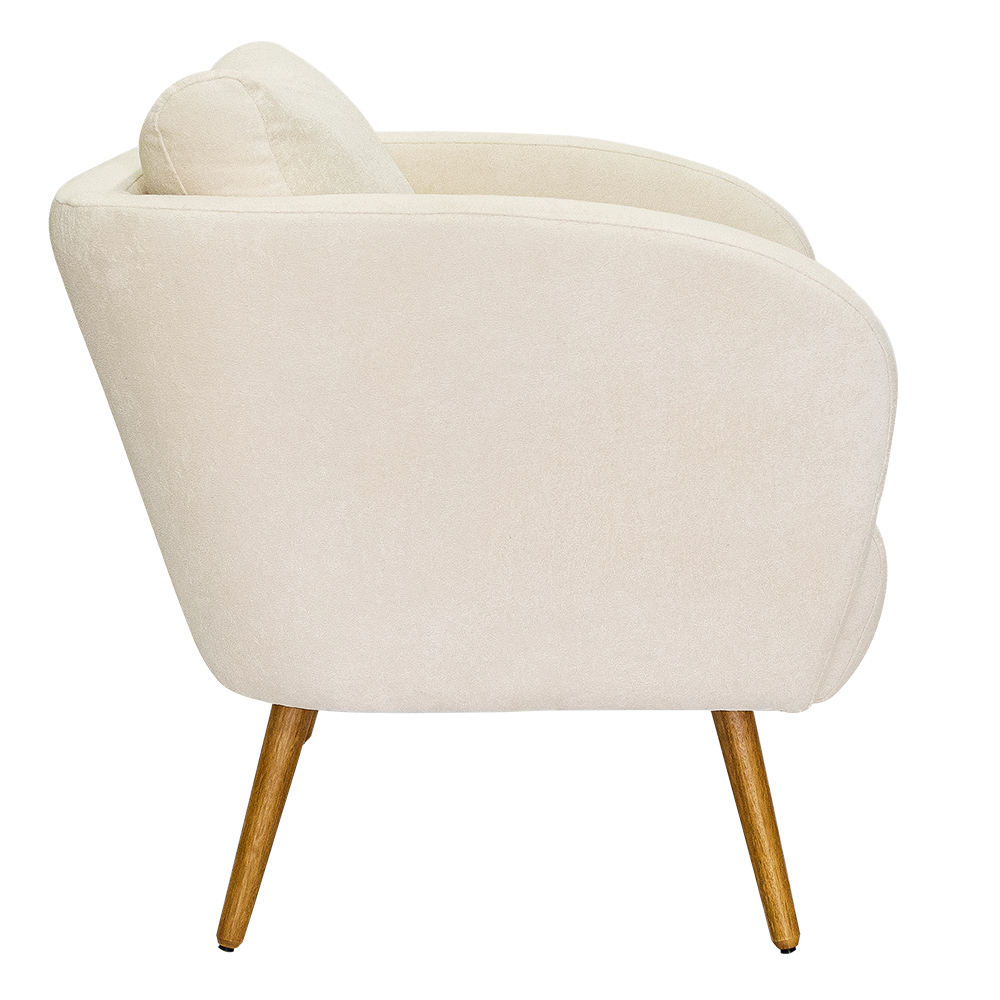 Poltrona Decorativa Dana Pés Palito Madeira Castanho Bouclé Off White - Nexta Casa