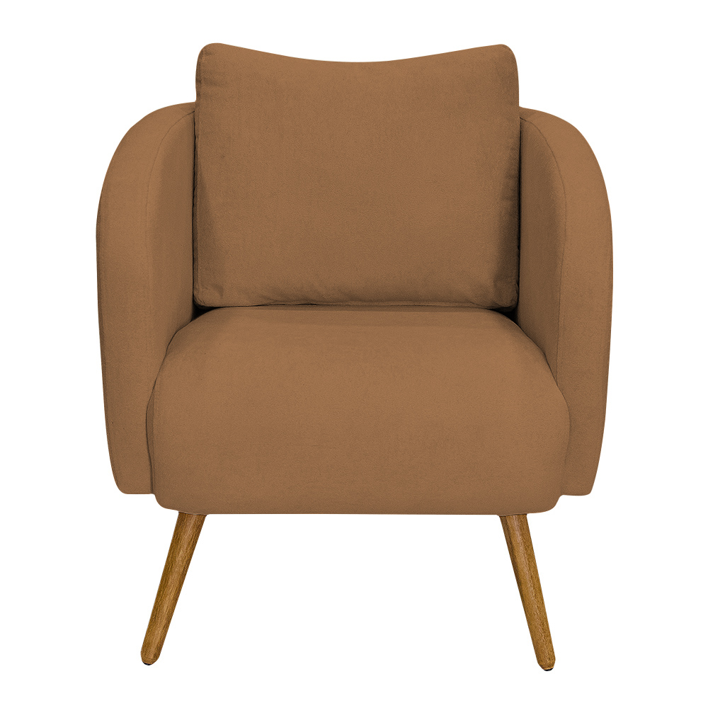 Poltrona Decorativa Dana Pés Palito Madeira Castanho Bouclé Terracota - Nexta Casa
