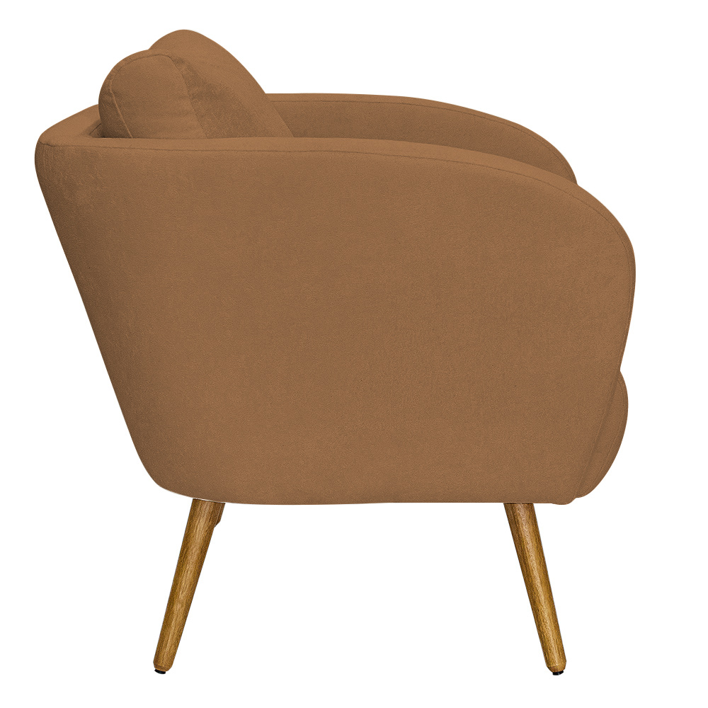 Poltrona Decorativa Dana Pés Palito Madeira Castanho Bouclé Terracota - Nexta Casa