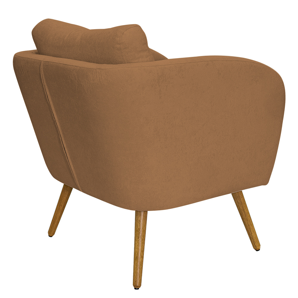 Poltrona Decorativa Dana Pés Palito Madeira Castanho Bouclé Terracota - Nexta Casa