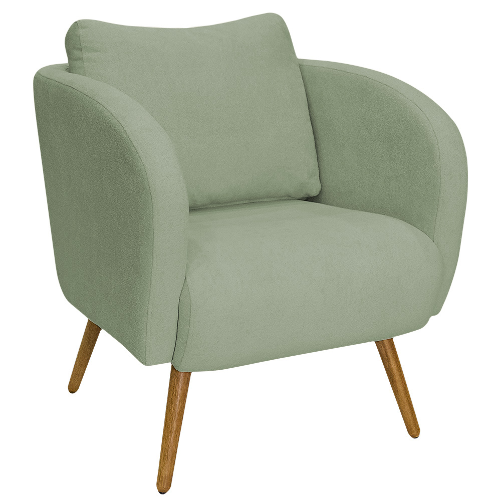 Poltrona Decorativa Dana Pés Palito Madeira Castanho Bouclé Verde Claro - Nexta Casa