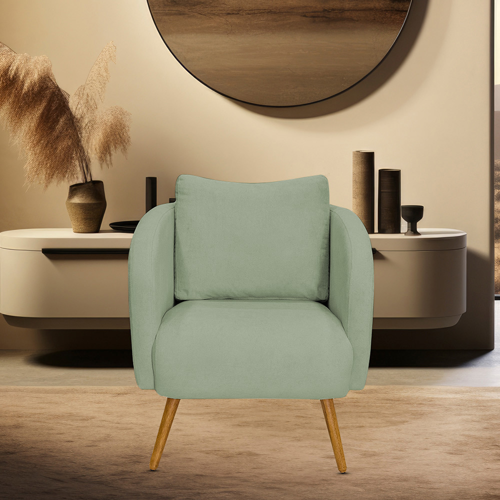 Poltrona Decorativa Dana Pés Palito Madeira Castanho Bouclé Verde Claro - Nexta Casa