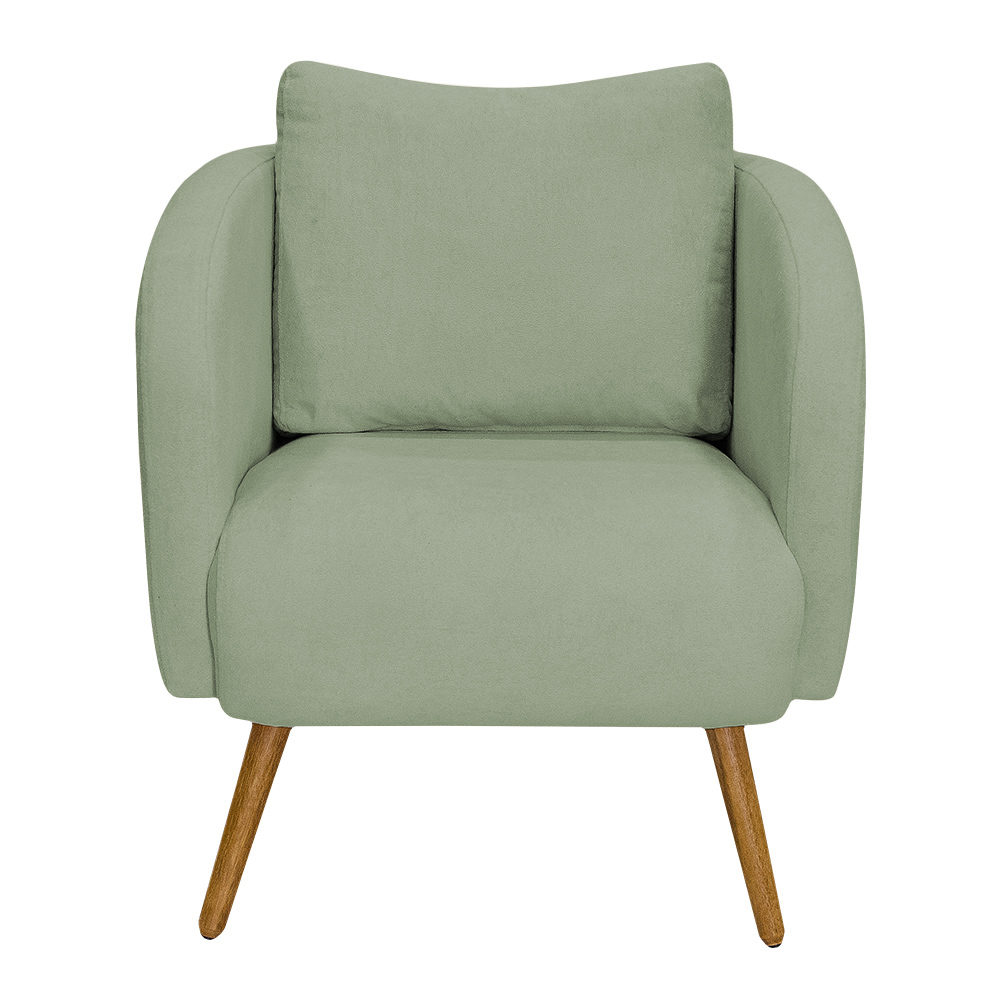 Poltrona Decorativa Dana Pés Palito Madeira Castanho Bouclé Verde Claro - Nexta Casa