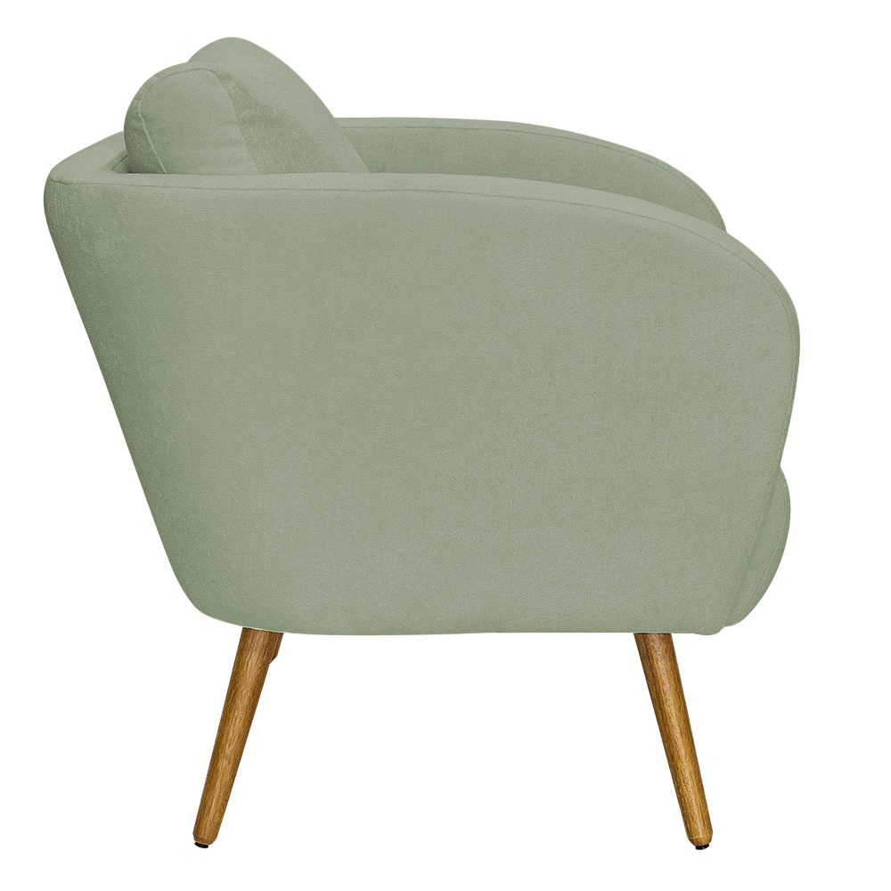 Poltrona Decorativa Dana Pés Palito Madeira Castanho Bouclé Verde Claro - Nexta Casa