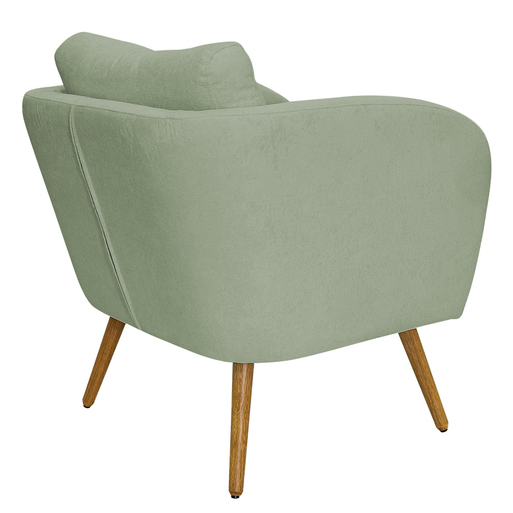 Poltrona Decorativa Dana Pés Palito Madeira Castanho Bouclé Verde Claro - Nexta Casa