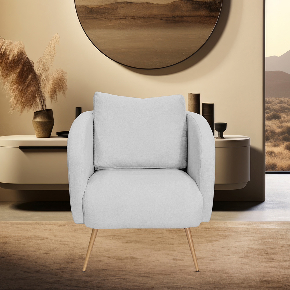 Poltrona Decorativa Dana Pés Palito Ouro Fosco Bouclé Cinza Claro - Nexta Casa