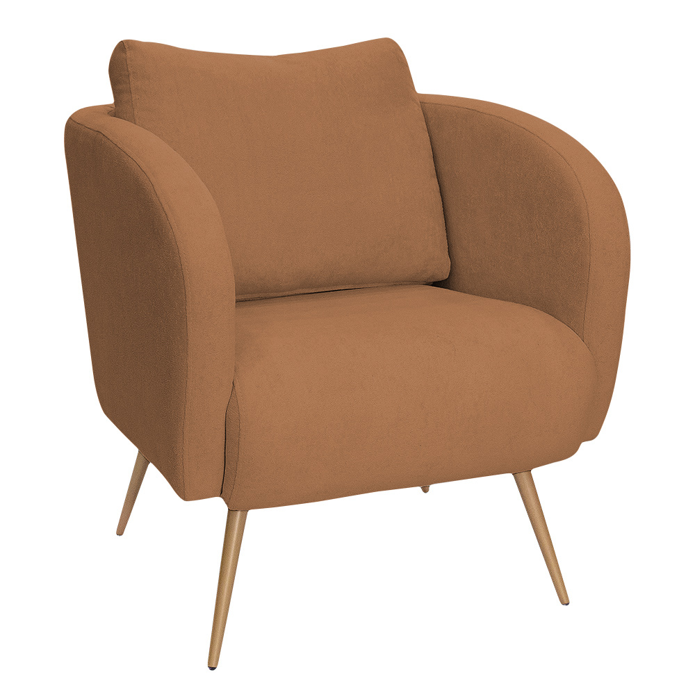 Poltrona Decorativa Dana Pés Palito Ouro Fosco Bouclé Terracota - Nexta Casa