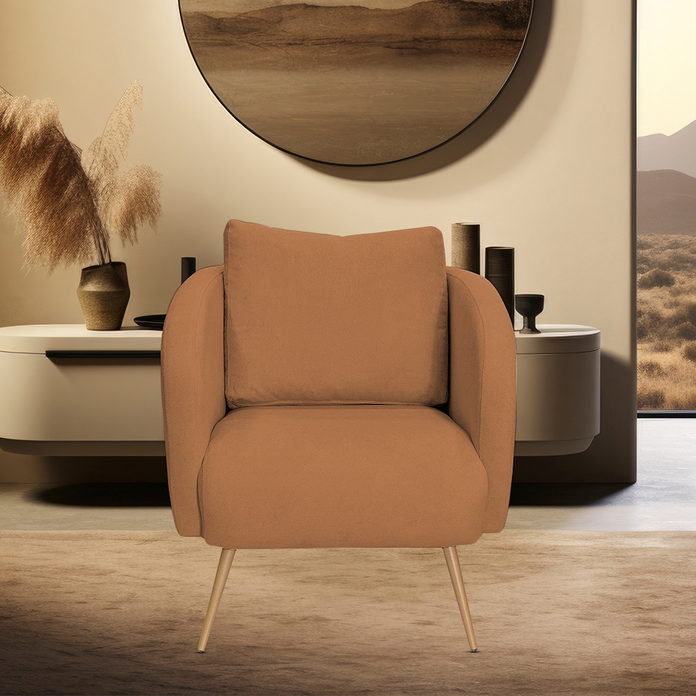 Poltrona Decorativa Dana Pés Palito Ouro Fosco Bouclé Terracota - Nexta Casa