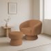 Poltrona Decorativa Fixa com Puff Liz Bouclé Terracota - Nexta Casa