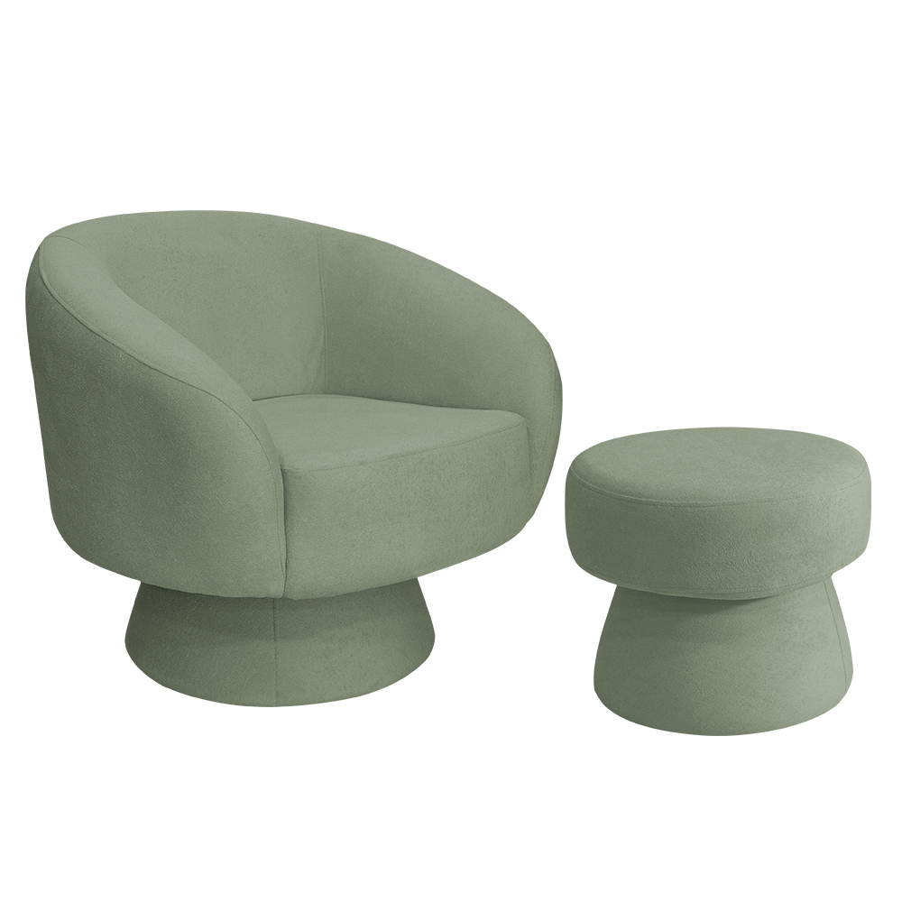 Poltrona Decorativa Fixa com Puff Liz Bouclé Verde Claro - Nexta Casa