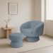 Poltrona Decorativa Giratória com Puff Liz Bouclé Azul Claro - Nexta Casa