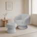 Poltrona Decorativa Giratória com Puff Liz Bouclé Cinza Claro - Nexta Casa