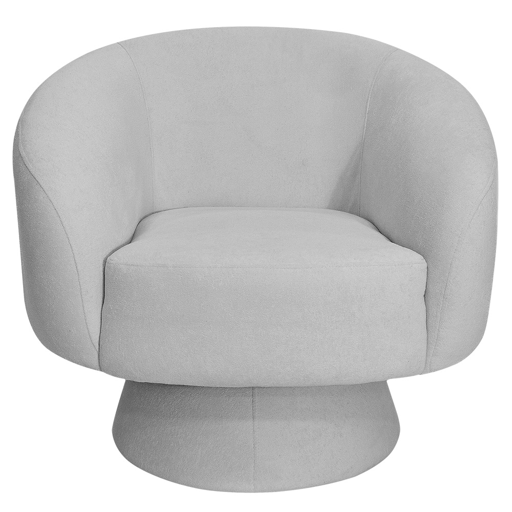 Poltrona Decorativa Giratória com Puff Liz Bouclé Cinza Claro - Nexta Casa