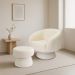 Poltrona Decorativa Giratória com Puff Liz Bouclé Off White - Nexta Casa