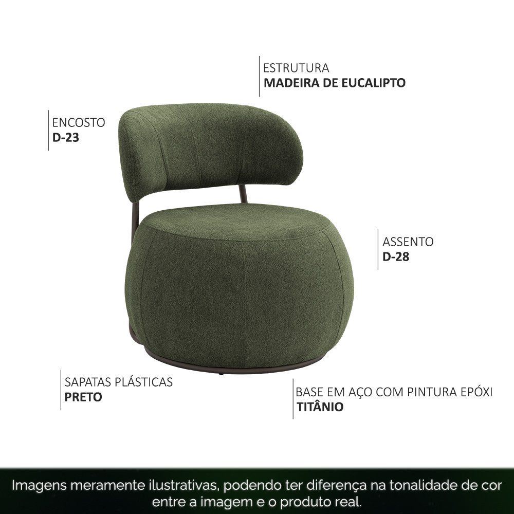 Poltrona Decorativa Greta Base Aço Fixa Titânio Linho Bouclê Verde - Nexta Casa