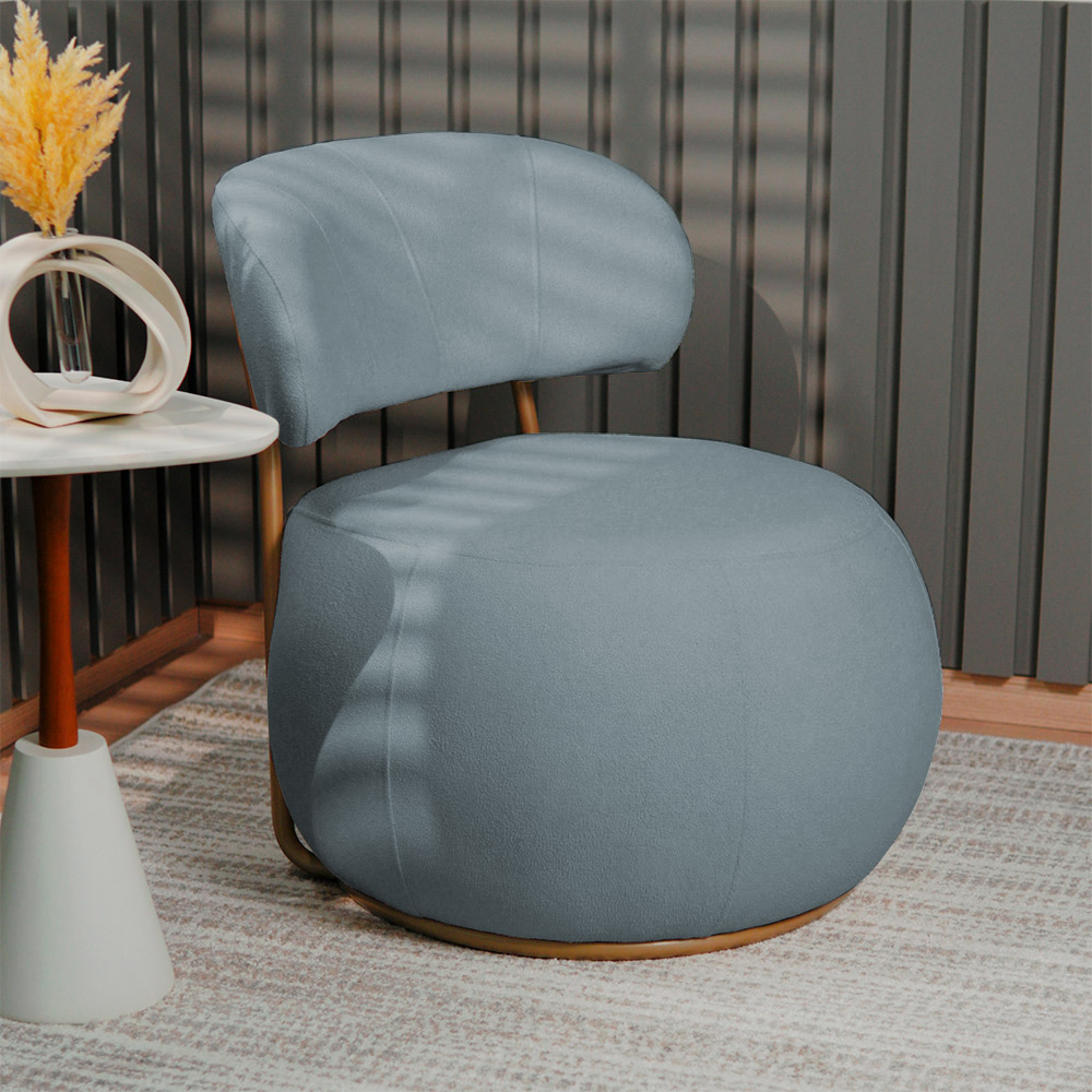 Poltrona Decorativa Greta Base Fixa Ouro Fosco Bouclé Azul Claro - Nexta Casa