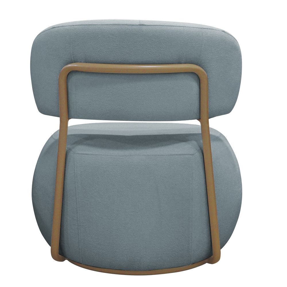 Poltrona Decorativa Greta Base Fixa Ouro Fosco Bouclé Azul Claro - Nexta Casa