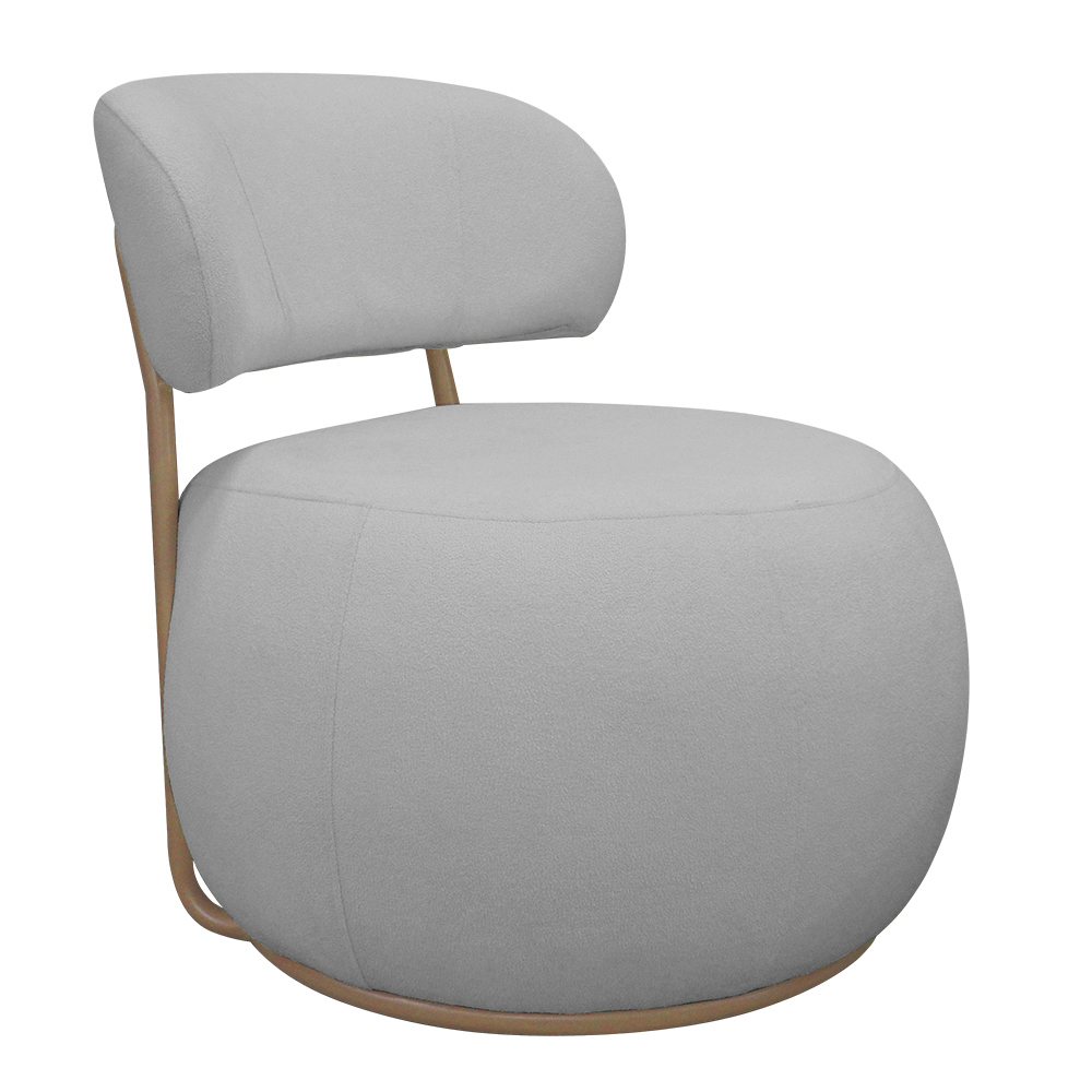Poltrona Decorativa Greta Base Fixa Ouro Fosco Bouclé Cinza Claro - Nexta Casa