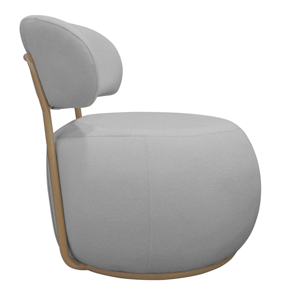 Poltrona Decorativa Greta Base Fixa Ouro Fosco Bouclé Cinza Claro - Nexta Casa