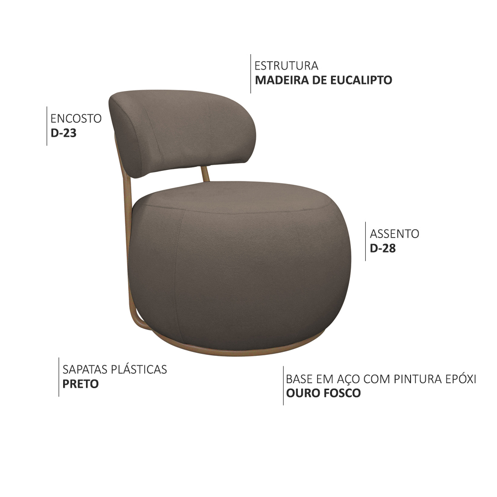 Poltrona Decorativa Greta Base Fixa Ouro Fosco Bouclé Marrom - Nexta Casa