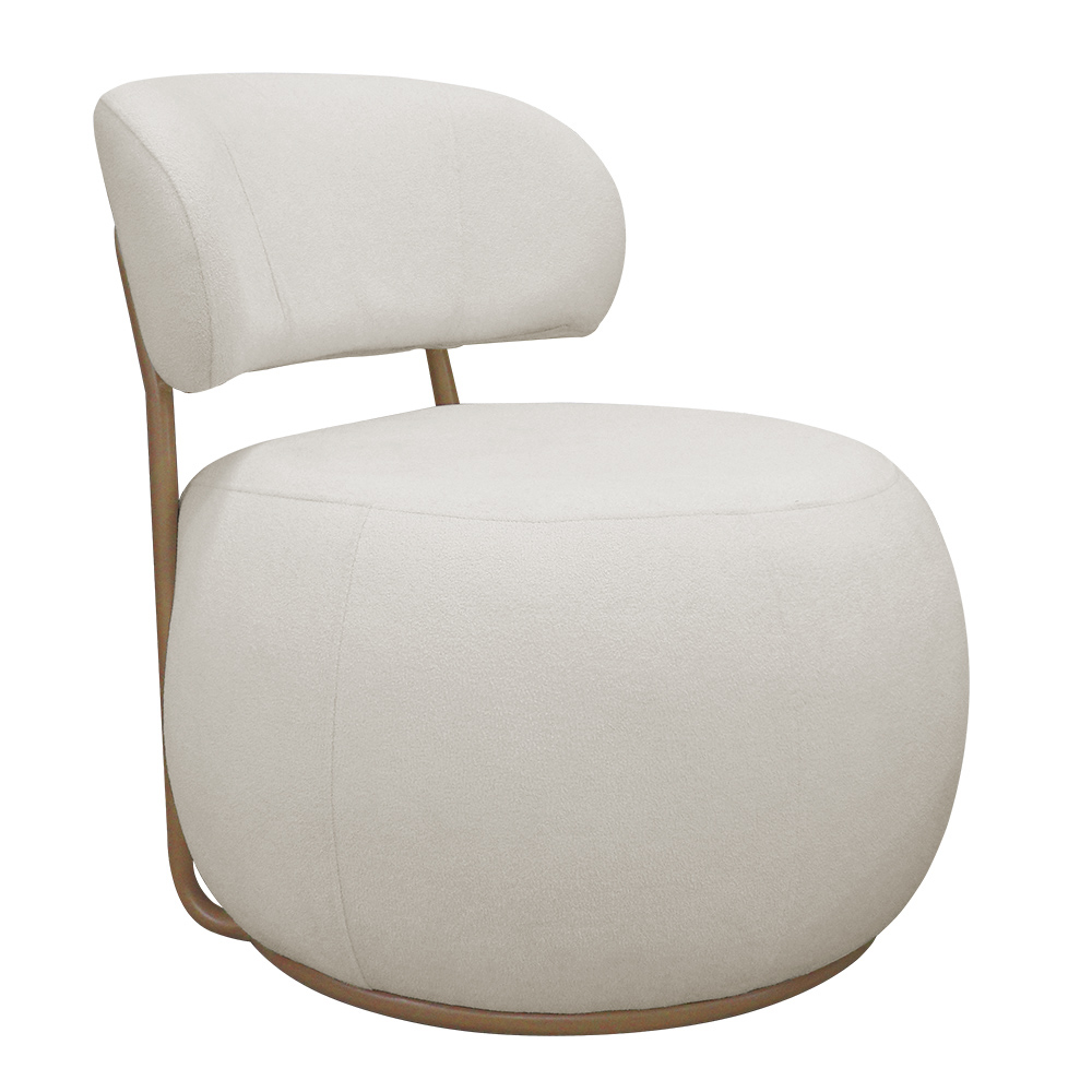 Poltrona Decorativa Greta Base Fixa Ouro Fosco Bouclé Off White - Nexta Casa