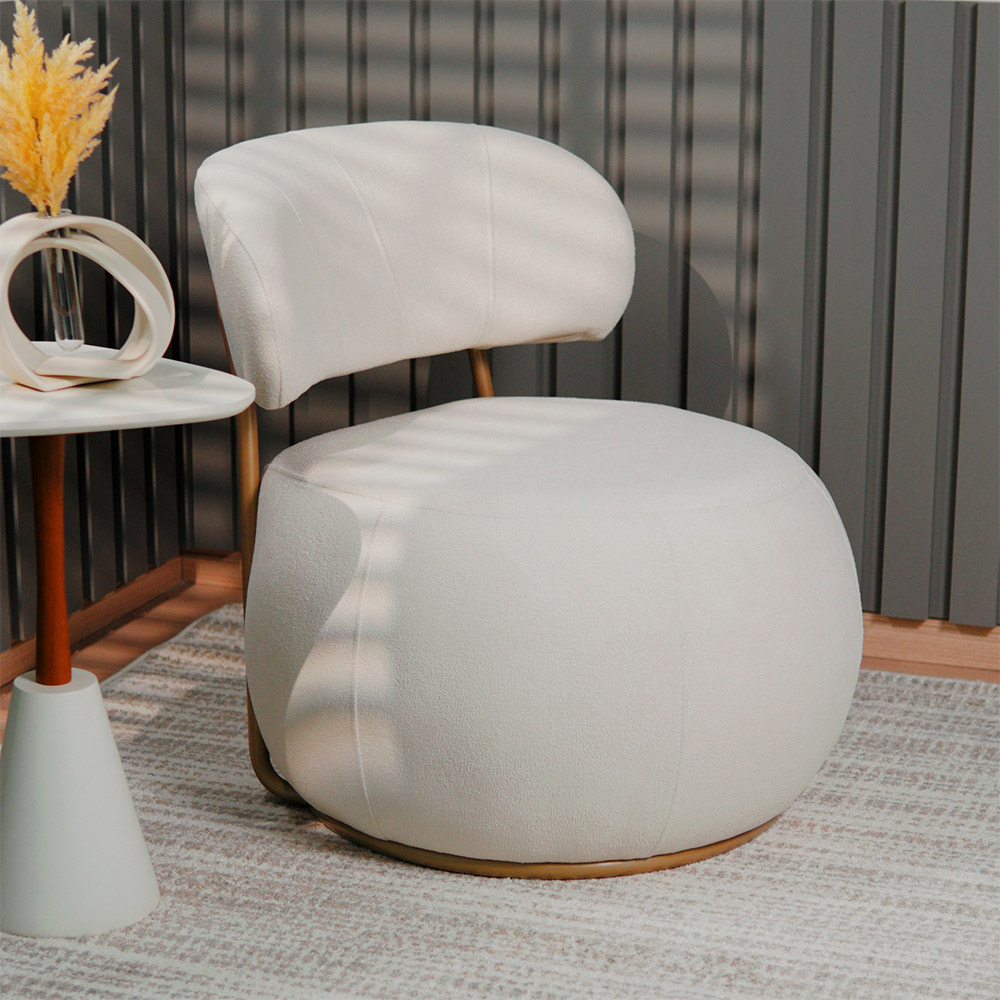 Poltrona Decorativa Greta Base Fixa Ouro Fosco Bouclé Off White - Nexta Casa