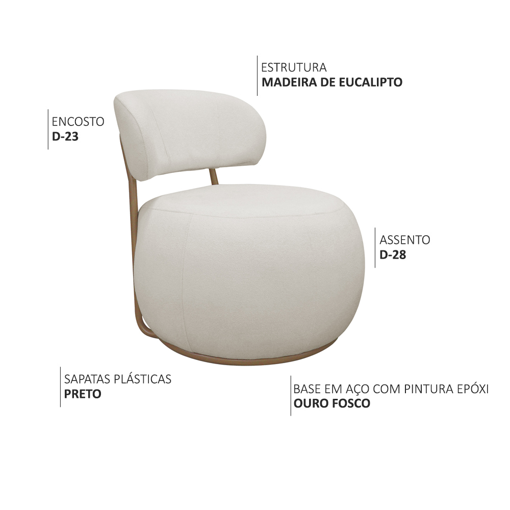 Poltrona Decorativa Greta Base Fixa Ouro Fosco Bouclé Off White - Nexta Casa