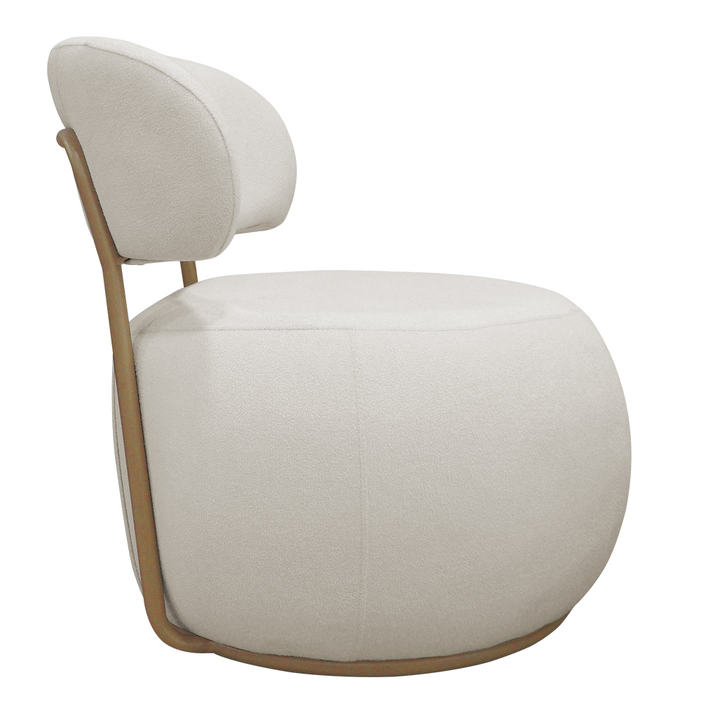 Poltrona Decorativa Greta Base Fixa Ouro Fosco Bouclé Off White - Nexta Casa