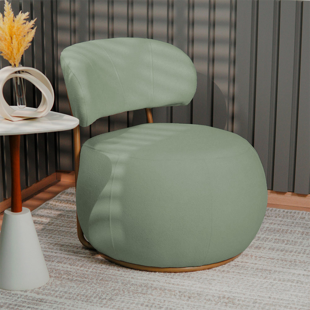 Poltrona Decorativa Greta Base Fixa Ouro Fosco Bouclé Verde Claro - Nexta Casa