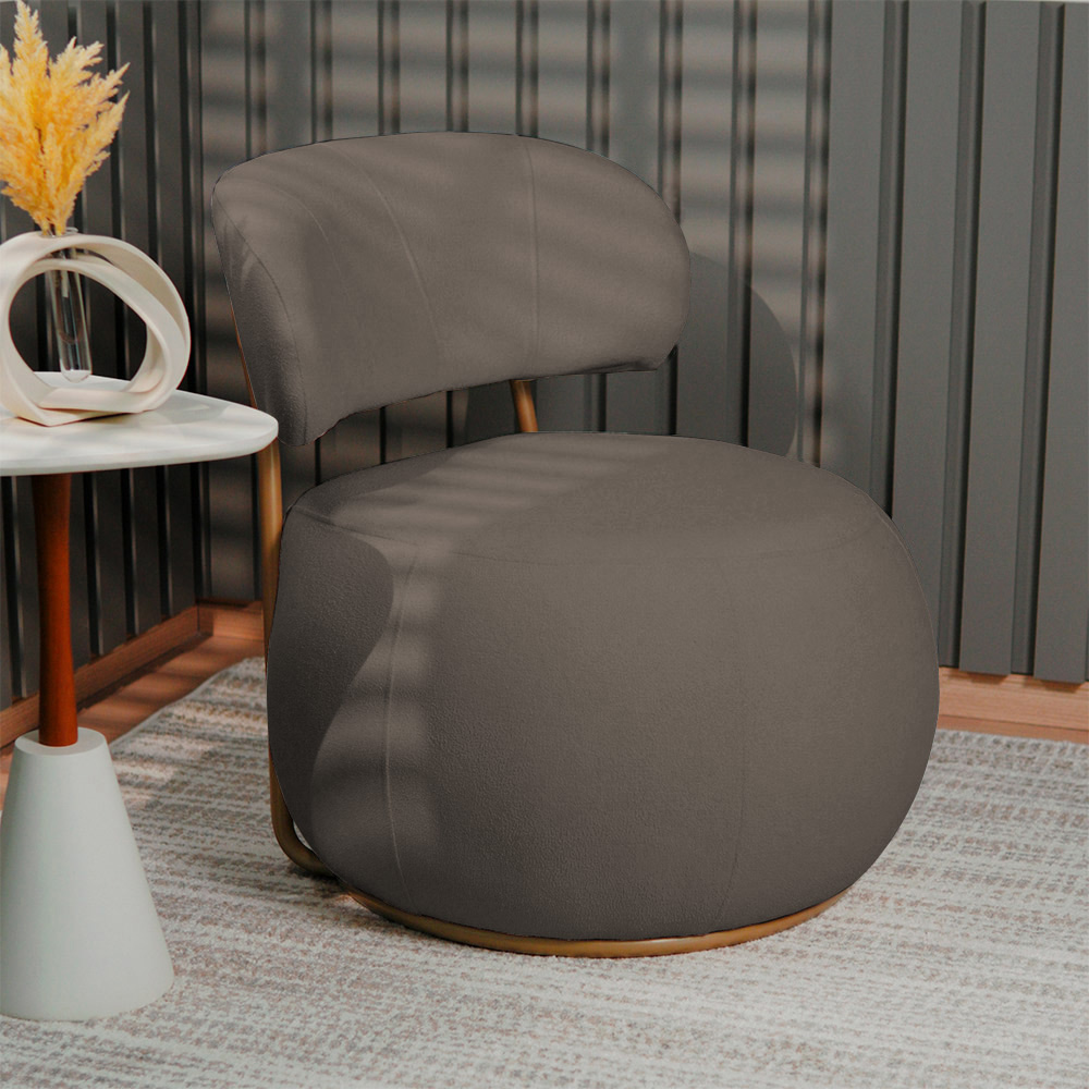 Poltrona Decorativa Greta Base Giratória Ouro Fosco Bouclé Marrom - Nexta Casa