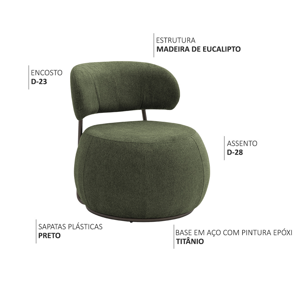 Poltrona Decorativa Greta Base Giratória Titânio Linho Bouclé Verde - Nexta Casa